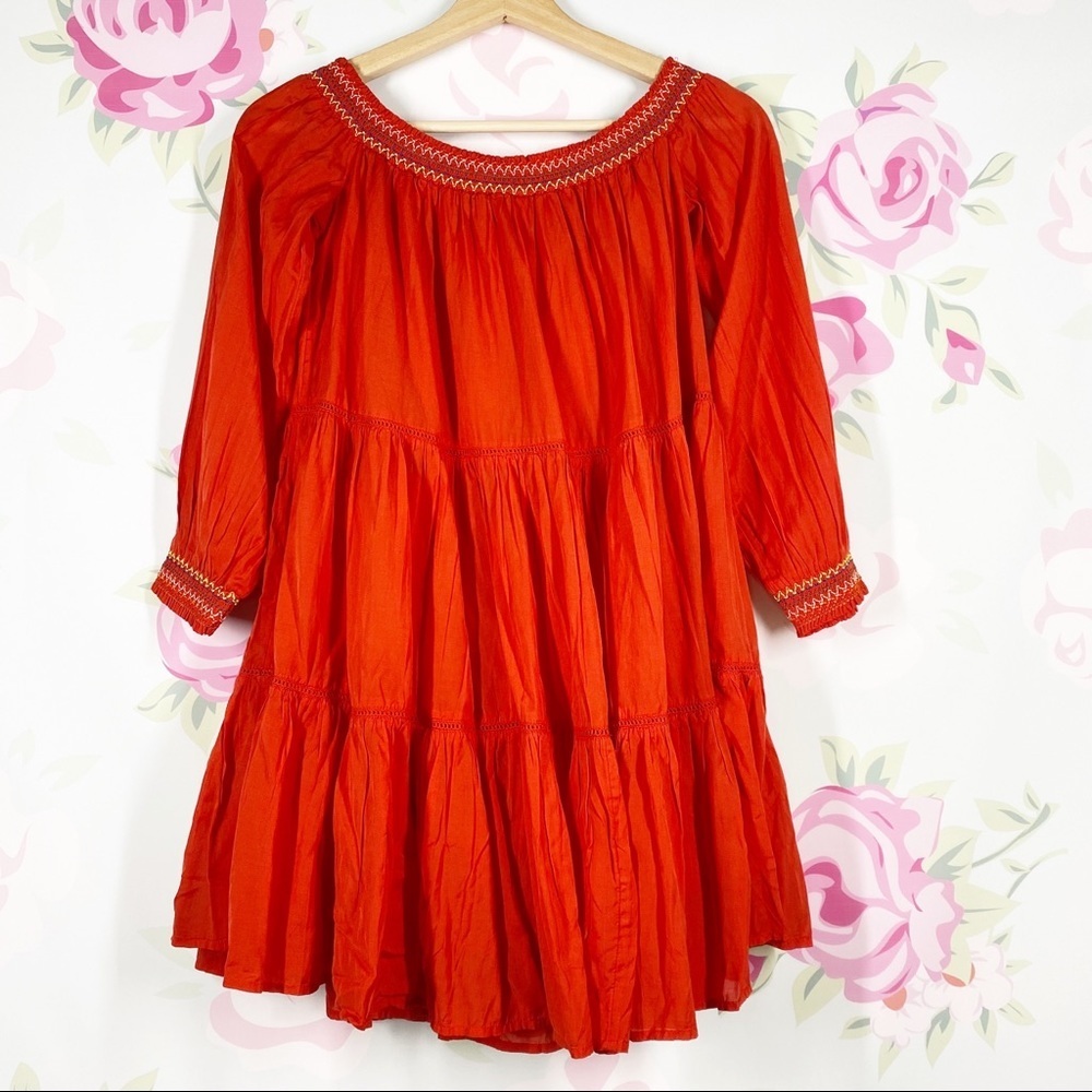 NEW Free People Sunbeam Red Floral Embroidered Off The Shoulder Mini Dress S - Picture 11 of 12